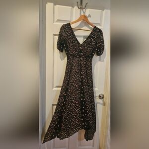 All Saints Black and Pink High Low Dress